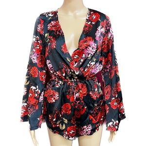 Silky Rose Flared Sleeve Romper/Body Suit Size Medium